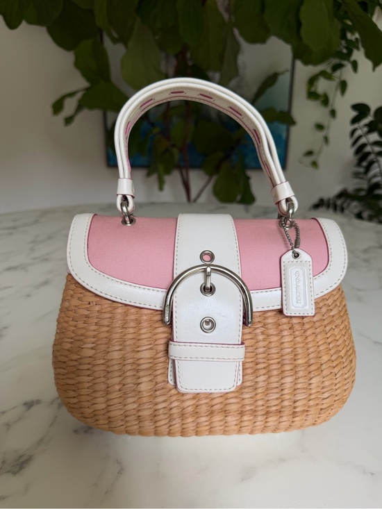 Coach Handbags - Coach Vintage Y2K Soho Straw Top Handle Basket Satchel Bag 6272 Pink White